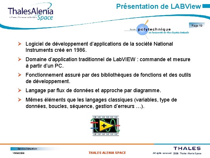 Présentation de LABView Page 19 Ø Logiciel de développement d’applications de la société National