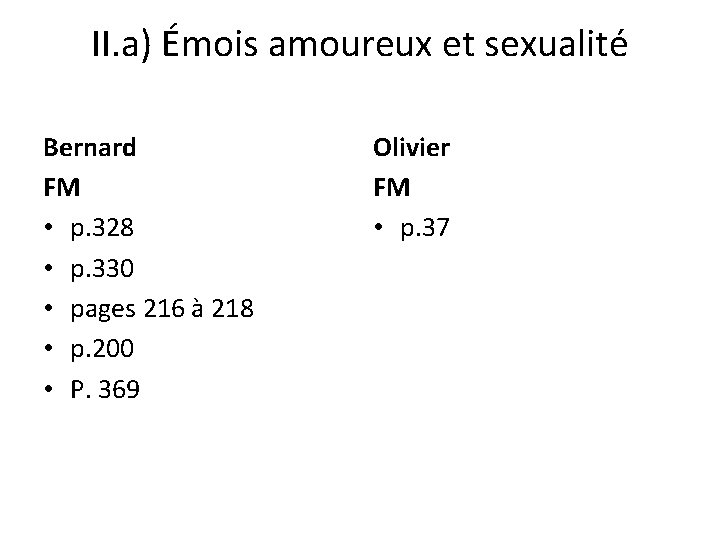 II. a) Émois amoureux et sexualité Bernard FM • p. 328 • p. 330 II. a) Émois amoureux et sexualité Bernard FM • p. 328 • p. 330