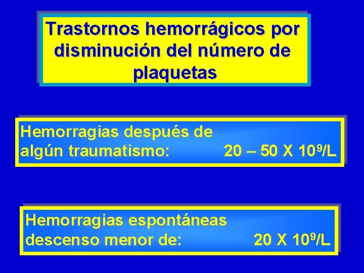 Trastornos hemorrágicos por disminución del número de plaquetas Hemorragias después de algún traumatismo: 20