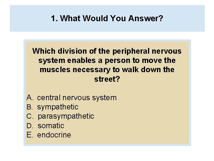 1. What Would You Answer? Which division of the peripheral nervous system enables a