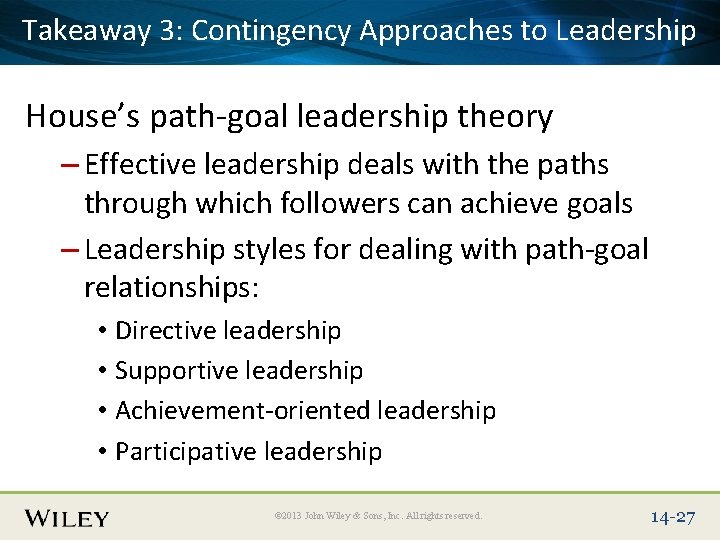 Takeaway 3: Title Contingency Approaches to Leadership Place Slide Text Here House’s path-goal leadership