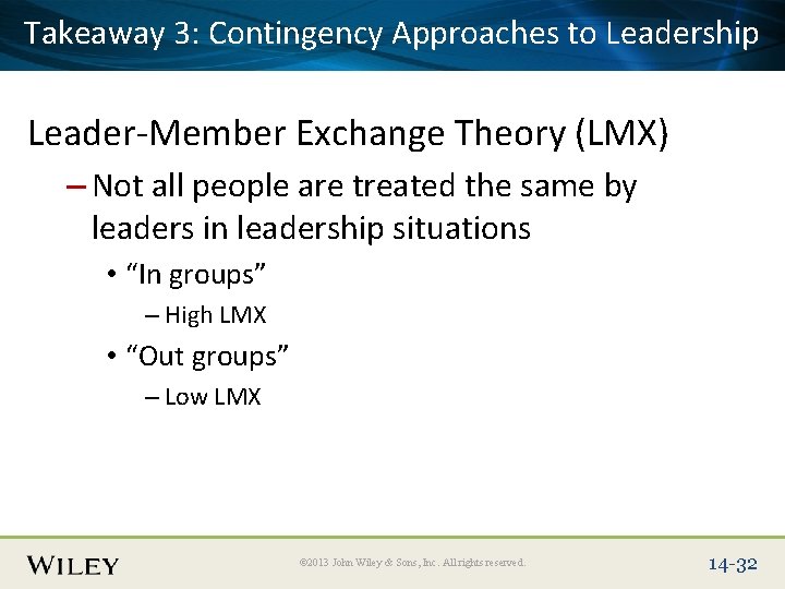 Takeaway 3: Title Contingency Approaches to Leadership Place Slide Text Here Leader-Member Exchange Theory