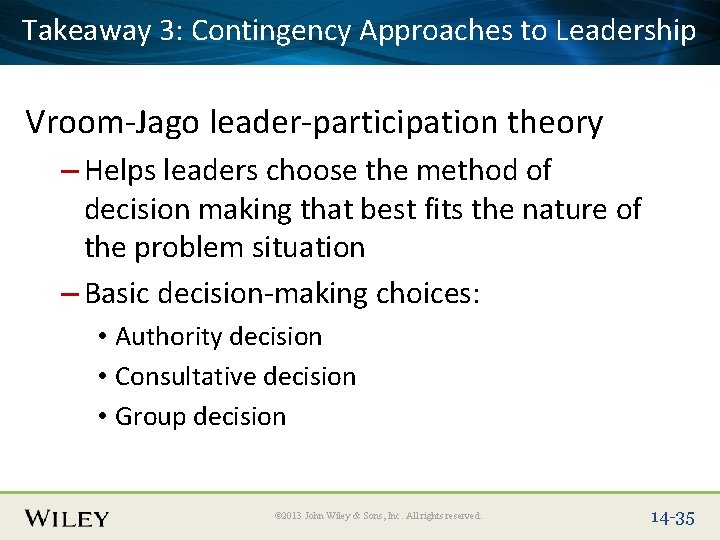 Takeaway 3: Title Contingency Approaches to Leadership Place Slide Text Here Vroom-Jago leader-participation theory