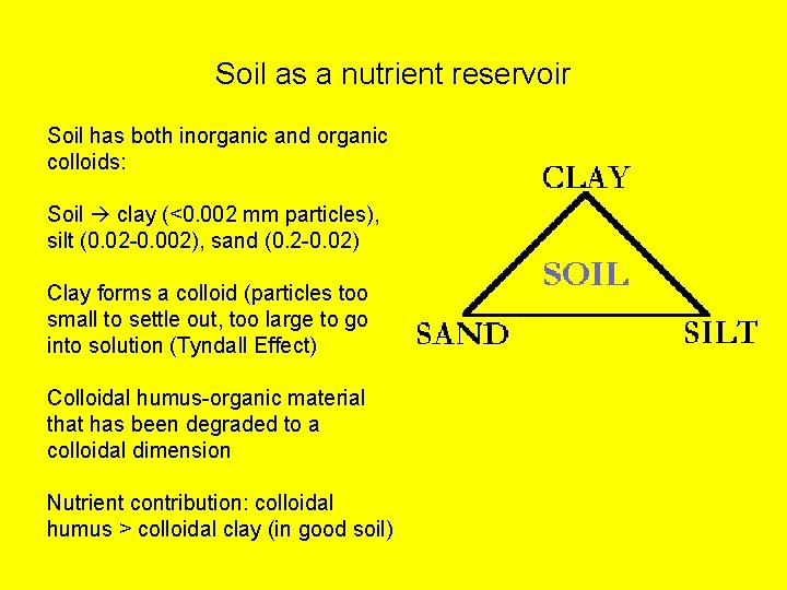 Soil as a nutrient reservoir Soil has both inorganic and organic colloids: Soil clay