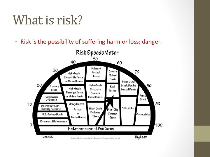 What is risk? • Risk is the possibility of suffering harm or loss; danger.