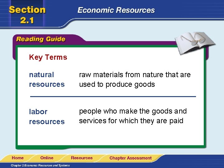 Key Terms natural resources raw materials from nature that are used to produce goods