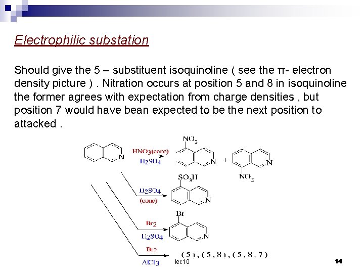 Electrophilic substation Should give the 5 – substituent isoquinoline ( see the π electron