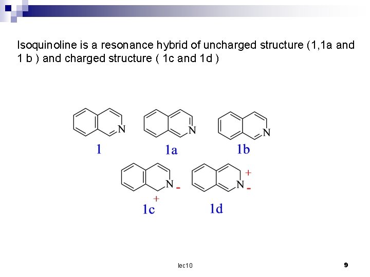 Isoquinoline is a resonance hybrid of uncharged structure (1, 1 a and 1 b