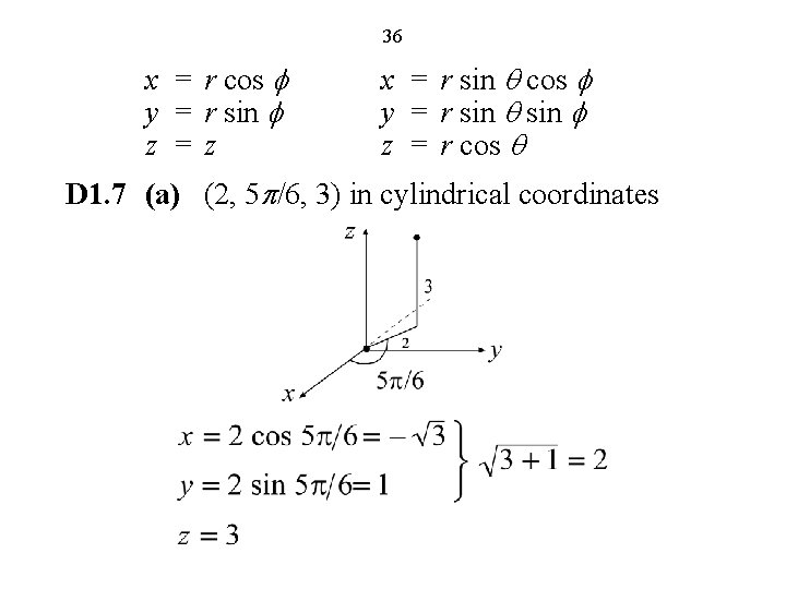 36 x = r cos f y = r sin f z =z x