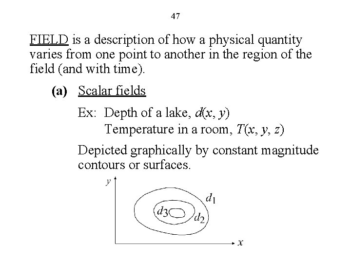 47 FIELD is a description of how a physical quantity varies from one point