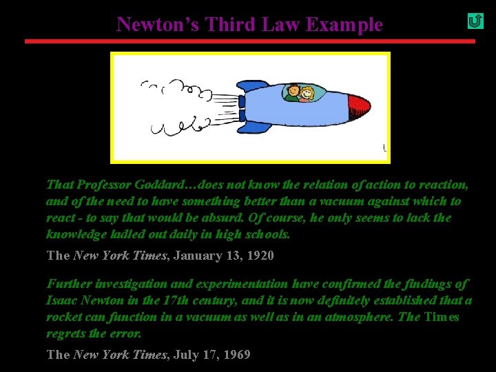 Newton’s Third Law Example That Professor Goddard…does not know the relation of action to