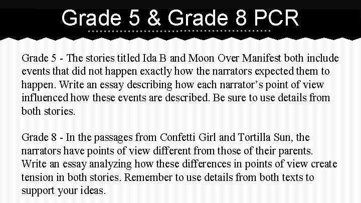 Grade 5 & Grade 8 PCR Grade 5 - The stories titled Ida B Grade 5 & Grade 8 PCR Grade 5 - The stories titled Ida B