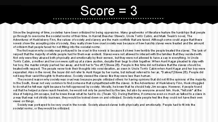 Score = 3 Since the beginning of time, societies have been criticized for being Score = 3 Since the beginning of time, societies have been criticized for being