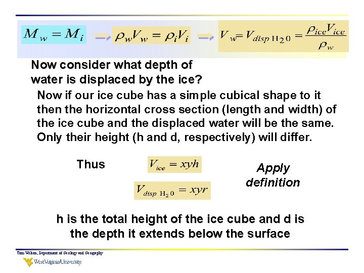 Now consider what depth of water is displaced by the ice? Now if our