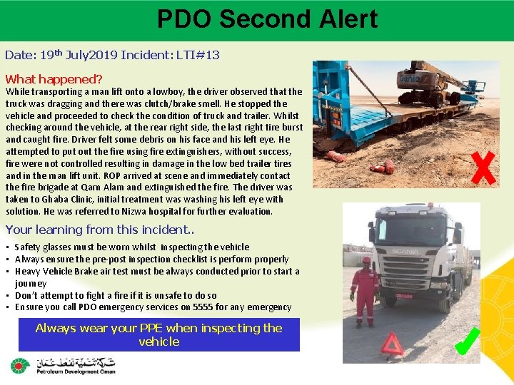 PDO Second Alert Main contractor name – LTI# - Date of incident Date: 19