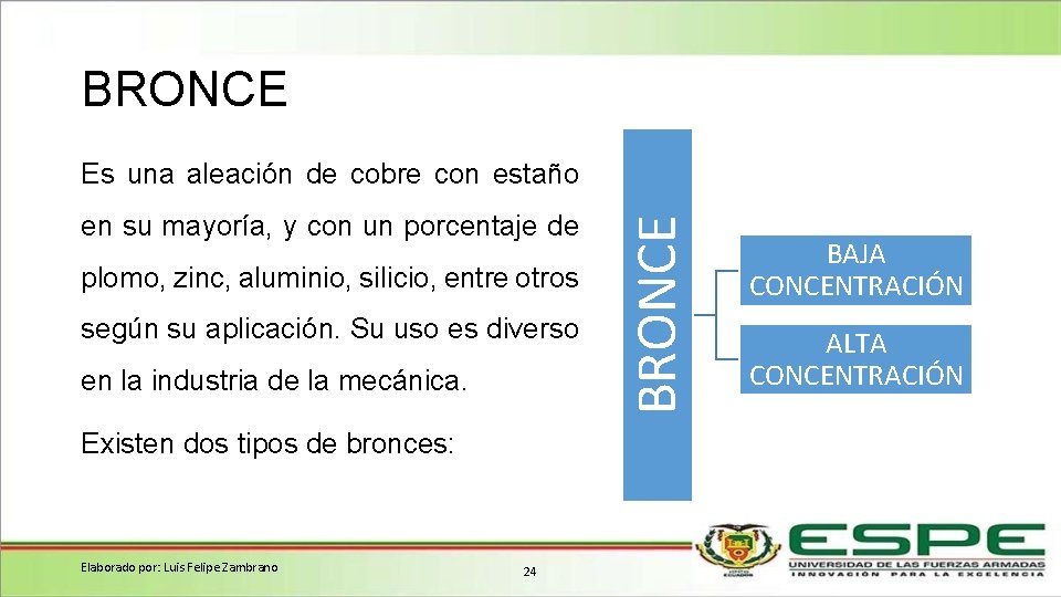 BRONCE en su mayoría, y con un porcentaje de plomo, zinc, aluminio, silicio, entre