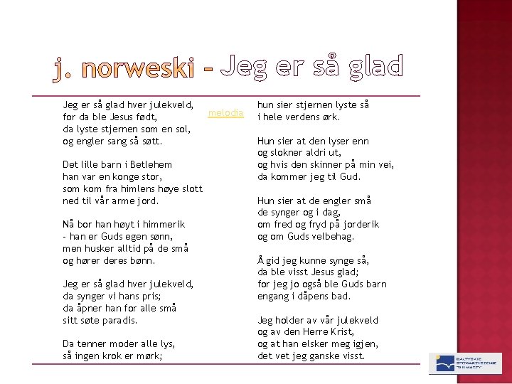 Jeg er så glad hver julekveld, for da ble Jesus født, da lyste stjernen