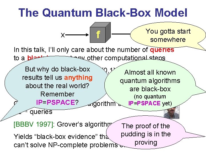 The Quantum Black-Box Model x f f(x)You gotta start somewhere In this talk, I’ll