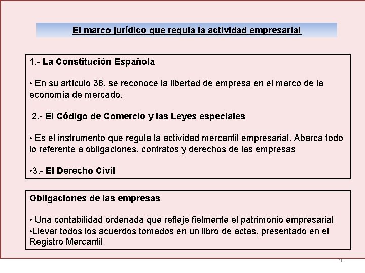 El marco jurídico que regula la actividad empresarial 1. - La Constitución Española •