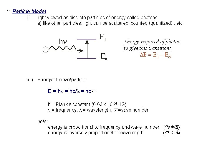 2. Particle Model i. ) light viewed as discrete particles of energy called photons