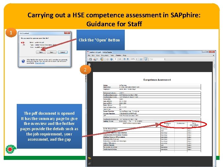 Carrying out a HSE competence assessment in SAPphire: Guidance for Staff Click to edit