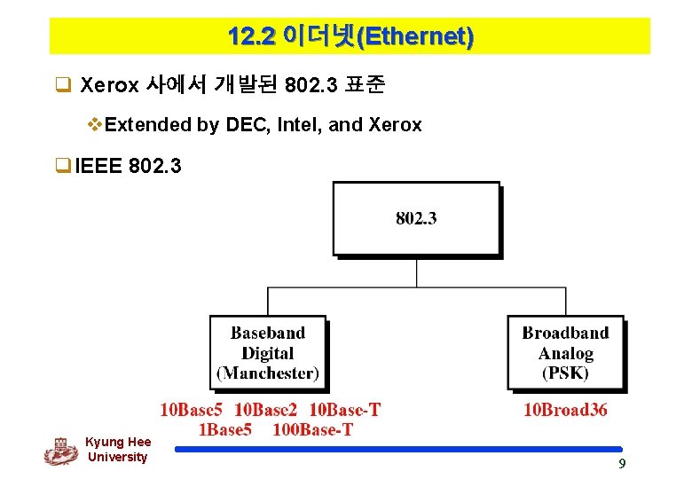 12. 2 이더넷(Ethernet) q Xerox 사에서 개발된 802. 3 표준 v. Extended by DEC,