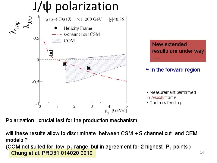 J/ψ polarization New extended results are under way …. In the forward region •