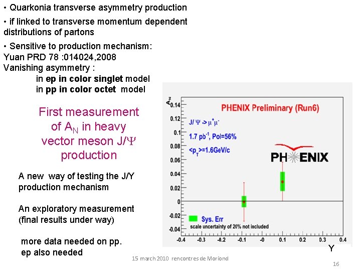  • Quarkonia transverse asymmetry production • if linked to transverse momentum dependent distributions