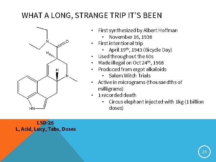 WHAT A LONG, STRANGE TRIP IT’S BEEN • First synthesized by Albert Hoffman •