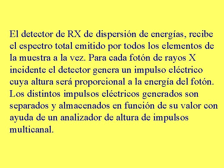 El detector de RX de dispersión de energías, recibe el espectro total emitido por