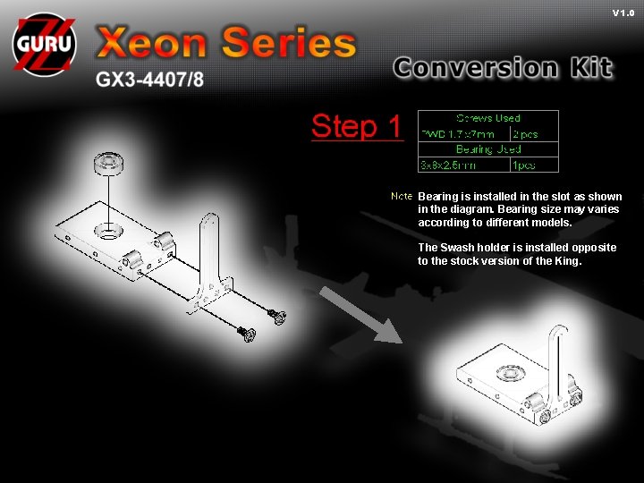 V 1. 0 Bearing is installed in the slot as shown in the diagram.