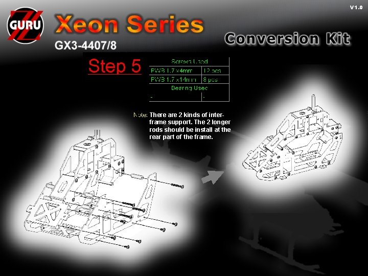 V 1. 0 There are 2 kinds of interframe support. The 2 longer rods