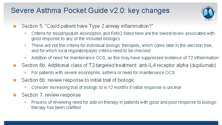 Severe Asthma Pocket Guide v 2. 0: key changes Section 5: “Could patient have