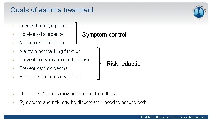 Goals of asthma treatment • Few asthma symptoms • No sleep disturbance • No