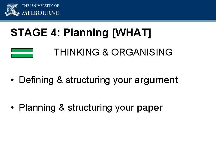 Academic Skills Unit STAGE 4: Planning [WHAT] THINKING & ORGANISING • Defining & structuring