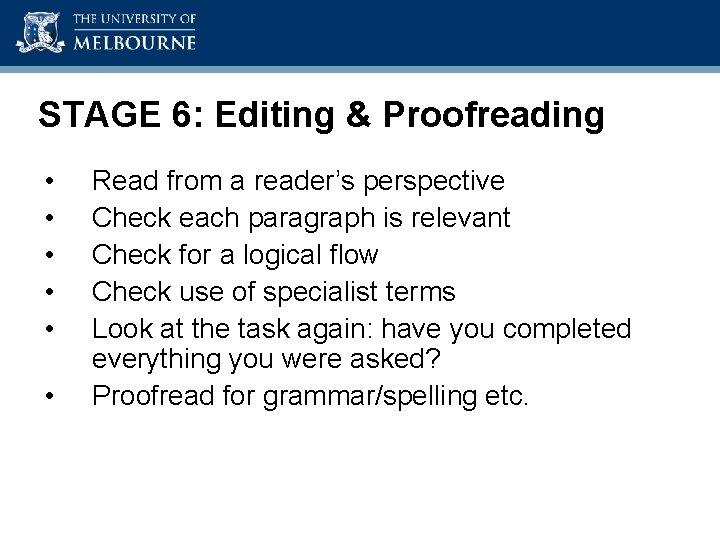 Academic Skills Unit STAGE 6: Editing & Proofreading • • • Read from a