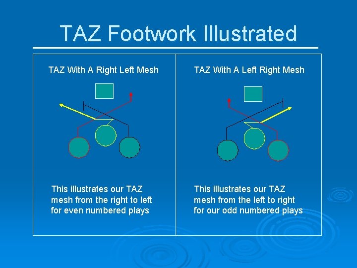 TAZ Footwork Illustrated TAZ With A Right Left Mesh TAZ With A Left Right