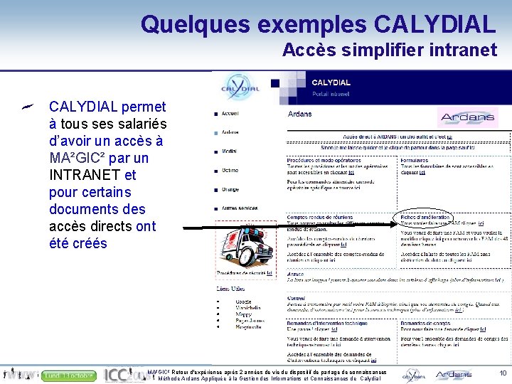 Quelques exemples CALYDIAL Accès simplifier intranet CALYDIAL permet à tous ses salariés d’avoir un