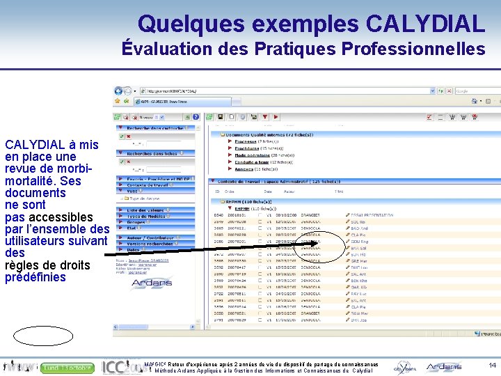 Quelques exemples CALYDIAL Évaluation des Pratiques Professionnelles CALYDIAL à mis en place une revue