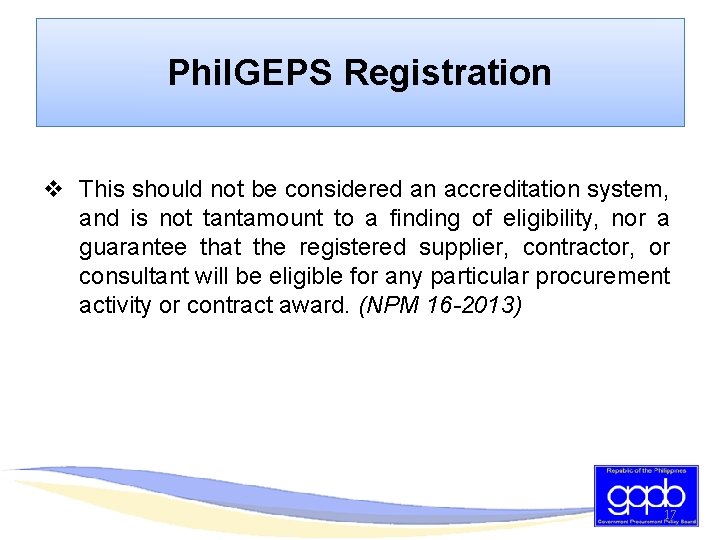 Phil. GEPS Registration v This should not be considered an accreditation system, and is