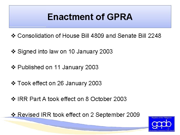 Enactment of GPRA v Consolidation of House Bill 4809 and Senate Bill 2248 v