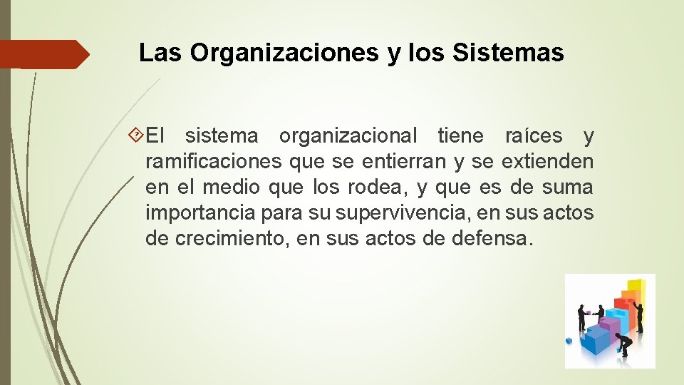 Las Organizaciones y los Sistemas El sistema organizacional tiene raíces y ramificaciones que se