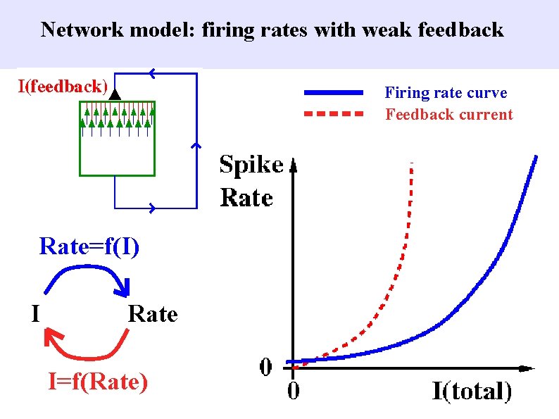 Network model: firing rates with weak feedback Firing rate curve Feedback current Rate=f(I) I