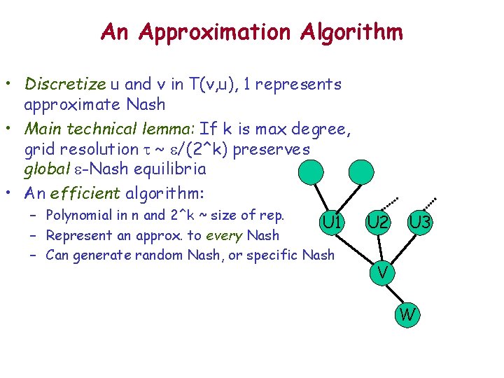 An Approximation Algorithm • Discretize u and v in T(v, u), 1 represents approximate