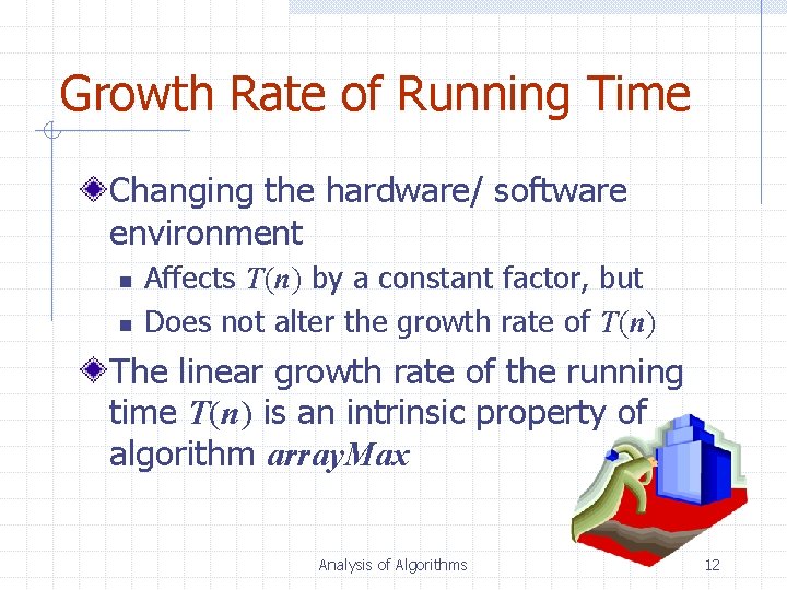 Growth Rate of Running Time Changing the hardware/ software environment n n Affects T(n)