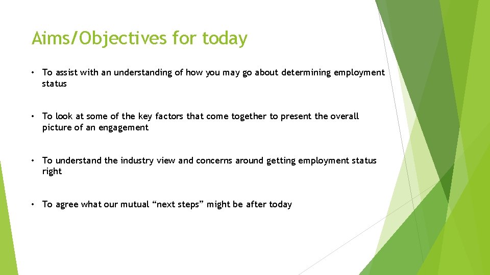 Aims/Objectives for today • To assist with an understanding of how you may go