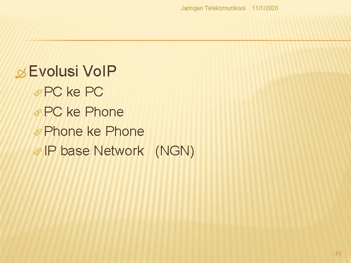 Jaringan Telekomunikasi Evolusi 11/1/2020 Vo. IP PC ke Phone ke Phone IP base Network