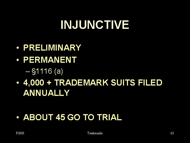 INJUNCTIVE • PRELIMINARY • PERMANENT – § 1116 (a) • 4, 000 + TRADEMARK