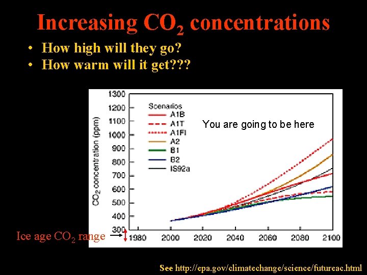 Increasing CO 2 concentrations • How high will they go? • How warm will