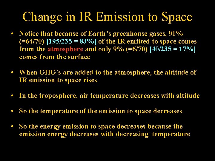 Change in IR Emission to Space • Notice that because of Earth’s greenhouse gases,